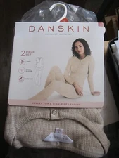 L NEW NWT DANSKIN 2PC SET WARM LAYER WAFFLE KNIT THERMAL UNDERWEAR HENLEY & PANT