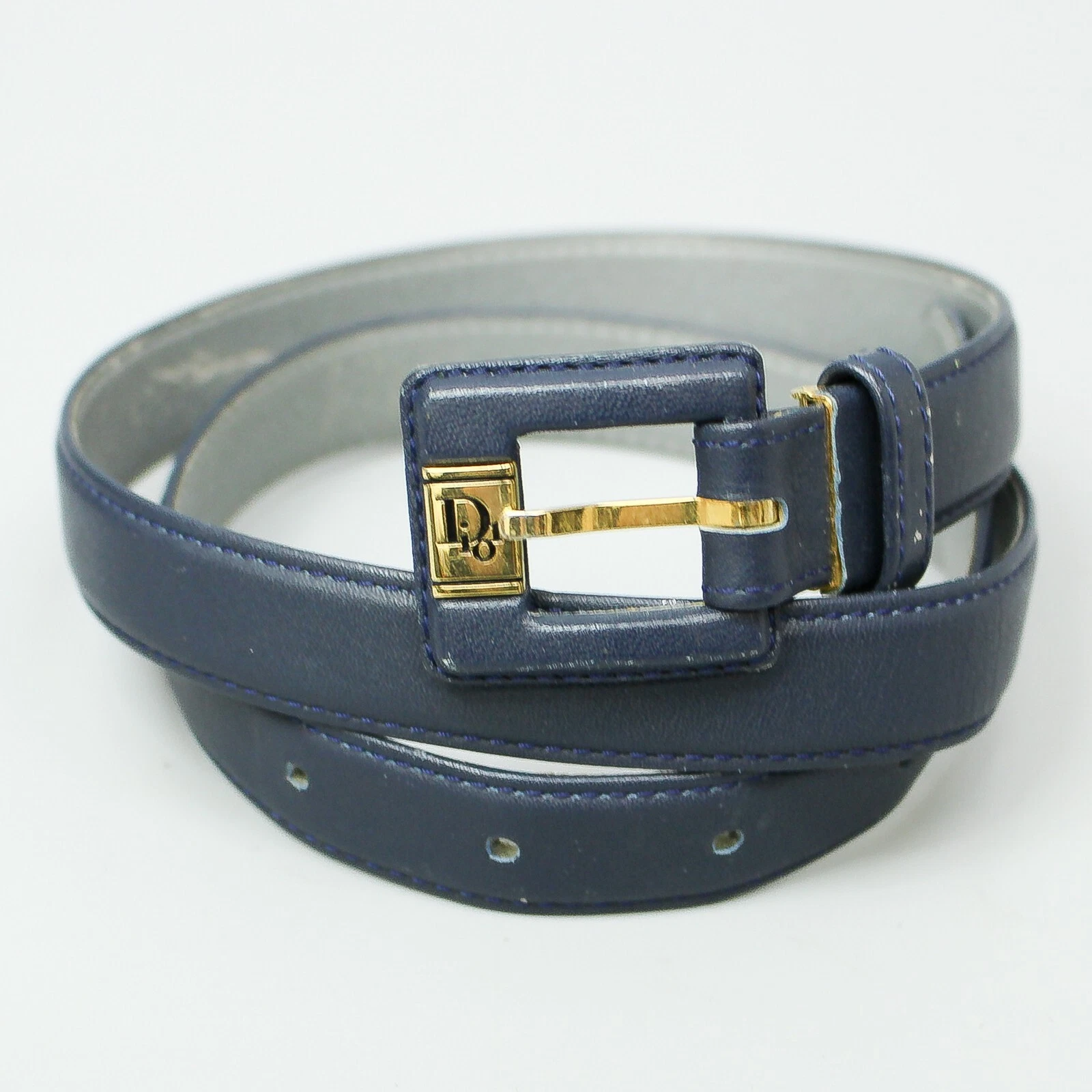 Ceinture cuir CHRISTIAN DIOR bleu marine 67   75cm 26,38   29,53