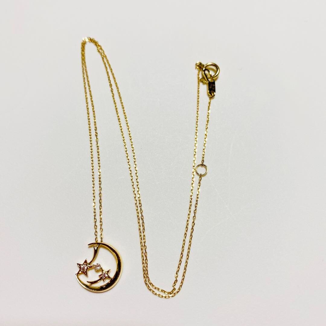 STAR JEWELRY limited k18 moon and stars diamond necklace STAR JEWELRY limited k18 moon and stars diamond necklace