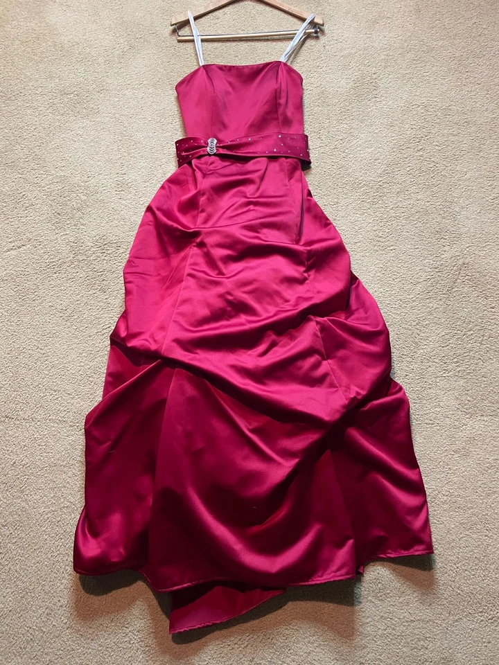 Vestido de baile rojo sin tirantes de los 90 Dama de honor Noche Hinchado Desfile Formal Baile de graduación Vestido S Foto 2 de 4