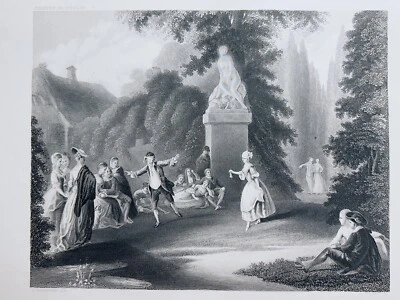 D. CHODOWICKY BLINDEKUHSPIEL 1872 ANTIQUARISCHE STAHLSTICH GEMÄLDE KUNSTDRUCK - Bild 1 von 4