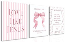 Coquette Pink Bow Wall Art Set of 3, Light Pink Bow Dorm Room Wall Decor Pain...