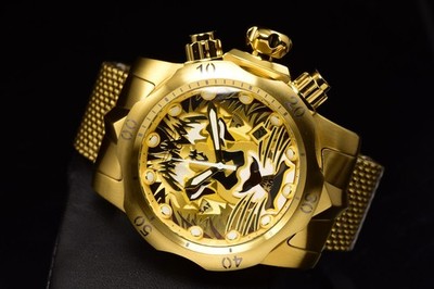 Invicta Men Venom LION HEART Golden Predator Chrono Gold Tone Mesh