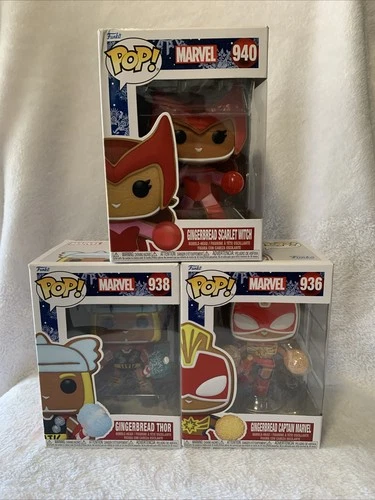 Funko Pop! Lot - Holiday Gingerbread Scarlet Witch, Captain Marvel, and Thor