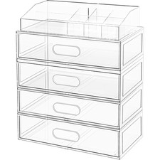 Clear Stackable Makeup Organizer with Drawer, 12''W Acrylic Storage Drawers,
