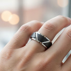 8mm Tungsten Wedding Ring With Black Brushed Trapezoid Inlay and Polished Edges — photo 6