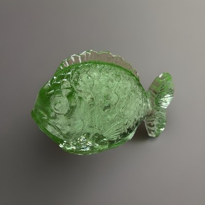 Wilkerson Glass Key Lime Green Chubby Fish Figurine UV Reactive Glows Pink