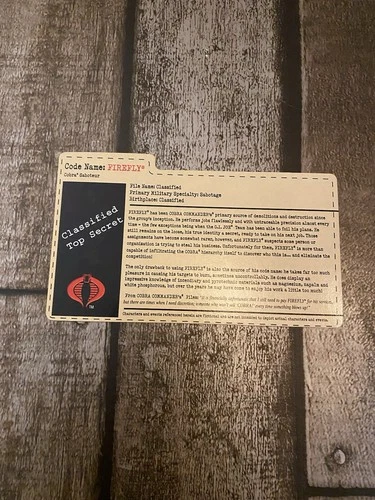 Gi Joe 2023 Joecon Operation  Anaconda Convention Exclusive Firefly File card