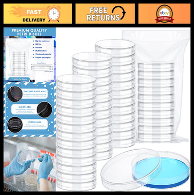 120 Pack Sterile Plastic Petri Dishes with Lids - 90mm x 15mm Lab Culture Suppli