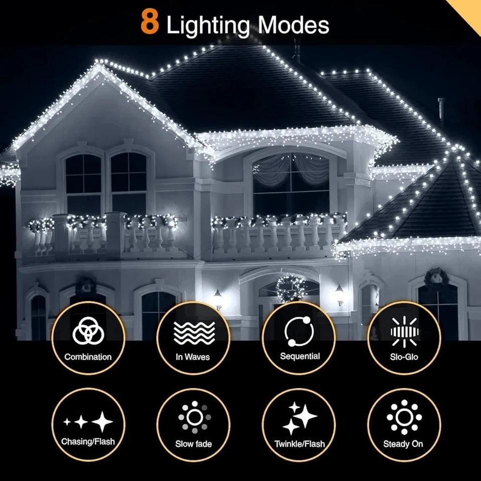 ANSIO® Outdoor Christmas Lights 220 LED 7.5m/24ft Icicle Lights Outdoor & Indoor - Image 2 of 4
