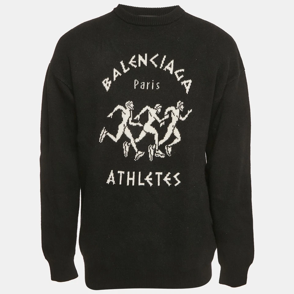 Balenciaga Black Athletes Rib Knit Crew Neck Sweatshirt XS