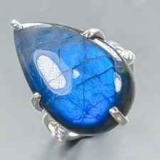Handmade 24 ct Natural Labradorite Ring 925 Sterling Silver Size 7 /R439877