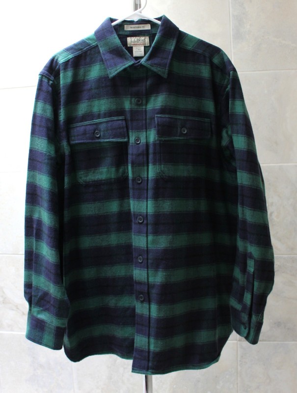 Nwt LL Bean sz L (Chest 50") Blue Green Plaid Thick Chamois Shirt TraditionalFit
