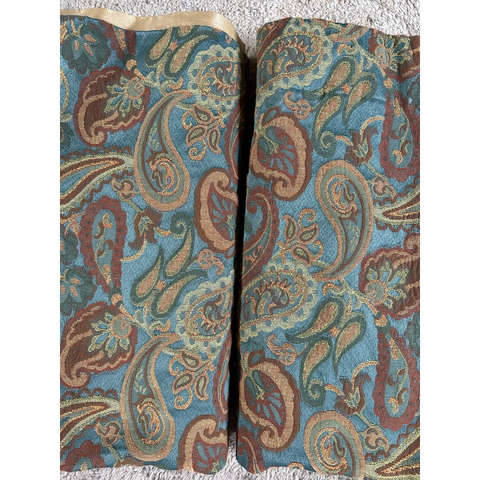 2 Cortinas de tapiz hechas a medida vintage forradas bloqueadas conjunto azul oro paisley 50x87 Foto 3 de 4