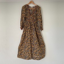 Doen Womens Delfina Noir Narcissus Floral Printed Cotton Long Midi Gown Dress L