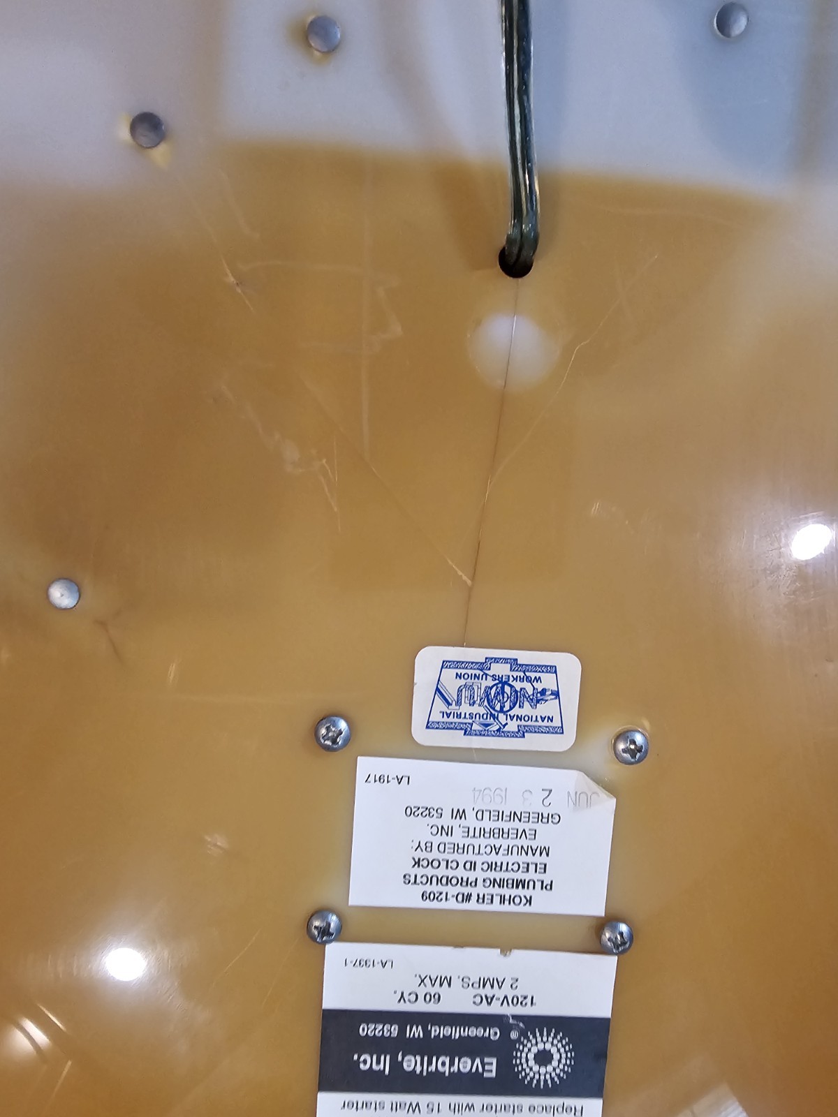 VINTAGE KOHLER PLUMBING PRODUCTS 16” Square Clock Everbrite 1994 (NOT WORKING)