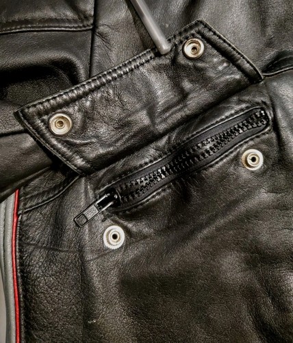 Vintage Yamaha Leather Jacket Black Padded Racer Motorcycle Biker Size 42/Mens M - Picture 13 of 19