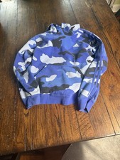 Adidas Sweater Boys M Blue Camo Hoodie Sweatshirt Pullover Athletic Youth