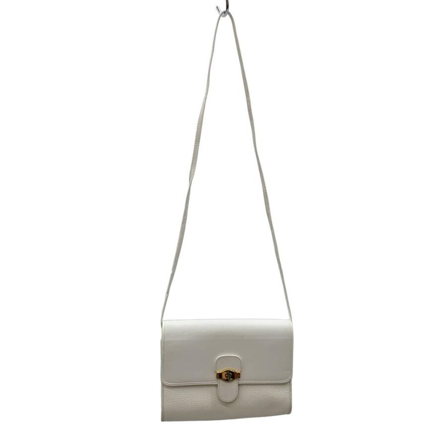 Christian Dior Shoulder Bag Leather White Womens Clasp Gold Crossbody Purse