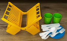 Vintage Fisher Price Fun with Food Pretend Play Dishes Drying Rack Plate Cutlery