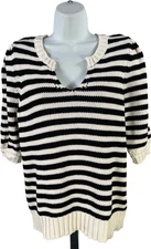 Michael Stars Women’s Black/White Striped Short Sleeve Knit Sweater - L