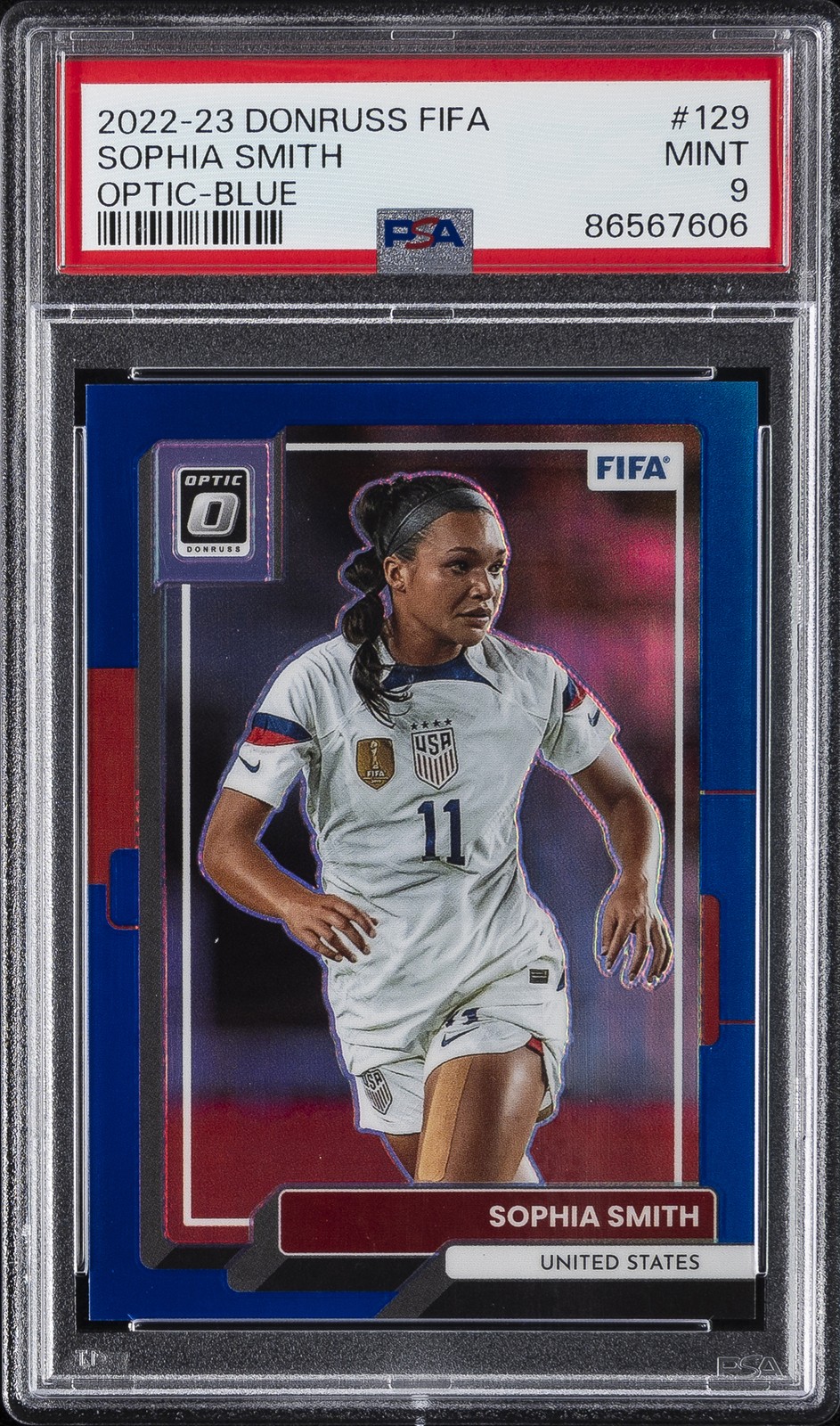 2022 PANINI DONRUSS FIFA OPTIC-BLUE #129 SOPHIA SMITH 21/99 PSA 9