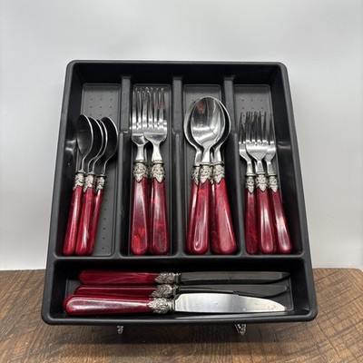 21 piece tableware set red handled stainless steel made in China