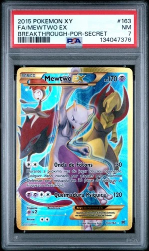 2015 POKEMON XY BREAKTHROUGH PORTUGUESE-SECRET #163 FULL ART/MEWTWO EX PSA 7