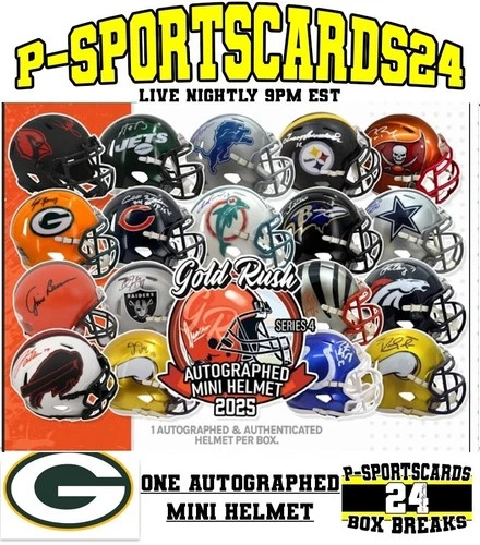 GREEN BAY PACKERS 2025 GOLD RUSH SIGNED NFL FOOTBALL MINI HELMET LIVE FRIDAY
