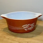 Vintage Pyrex Autumn Harvest Wheat Red-Brown/Rust 2.5 QT Casserole Dish #475-B