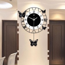 Modern Wall-mounted Minimalist 3D Round Ornaments Clock Butterfly Wall Clock US