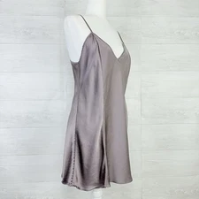 Victoria’s Secret Size Large 100% Silk Mini Slip Dress Satin Gray Side Slit Sexy