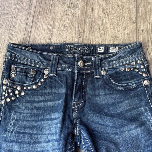 Miss Me JP5141ST Jeans Women’s Size 27 Blue Dark Wash Denim Studded Rhinestones - Picture 5 of 8
