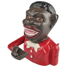 Spardose Geldbank Skulptur Gusseisen Afrikaner Man mechanisch