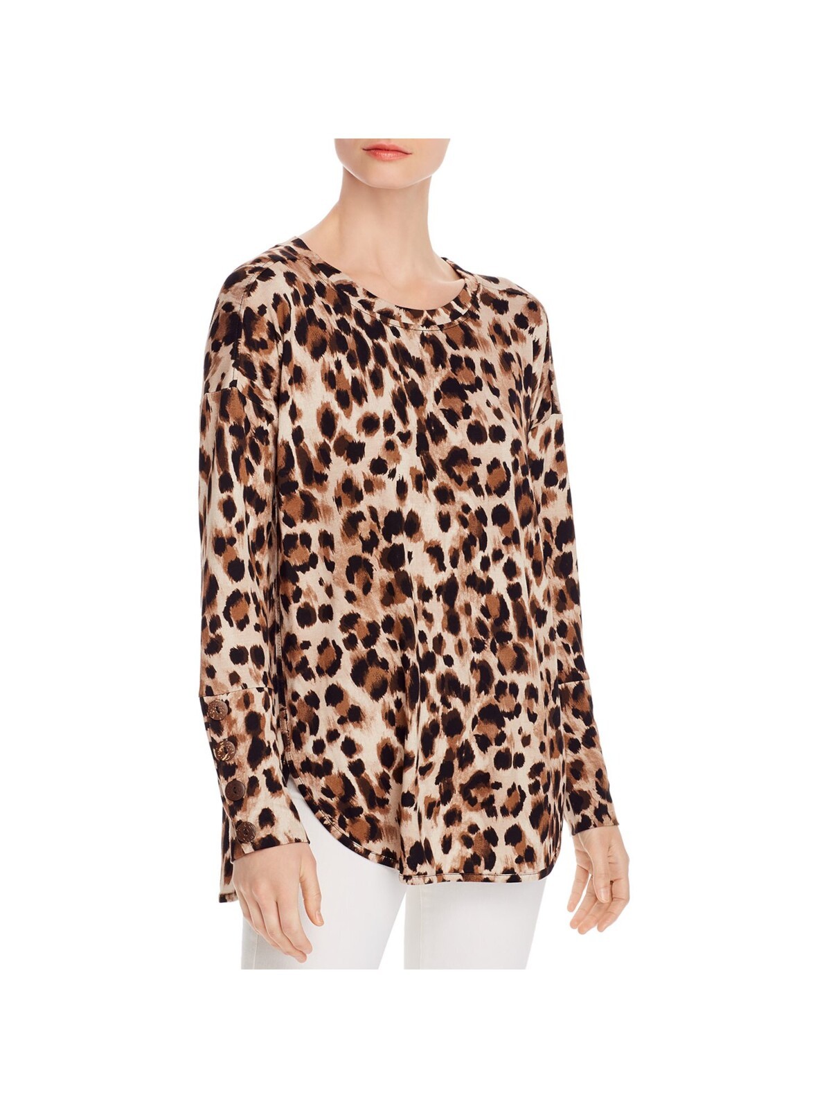 CUPIO BLUSH Womens Brown Animal Print Stretch Long Sleeve Round Neck Top XS