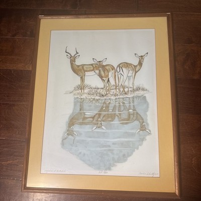 Caroline Schultz, Impalas at Waterhole Lithograph, signed and numbered in pencil