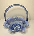 Vintage Fenton Lavander Blue Opalescent Rose Cabbage Ruffled Crimped Edge Basket