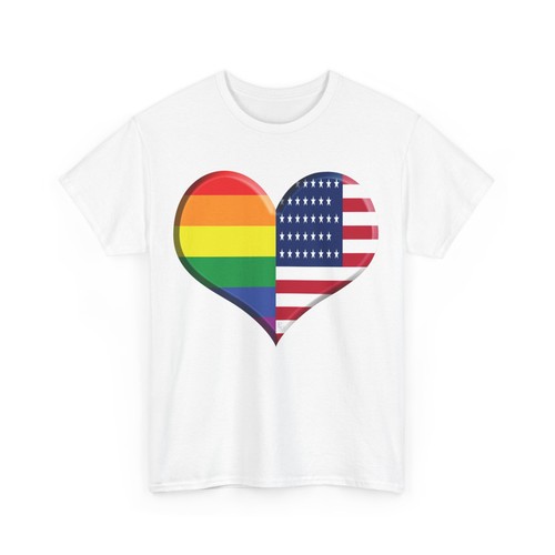 Rainbow Flag USA Flag Heart Shirt American Pride Tee LGBTQ Pride Shirt - Picture 2 of 13
