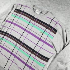 Lacoste Sweater Mens Large Gray Plaid Cotton Crewneck Preppy Croc Made France
