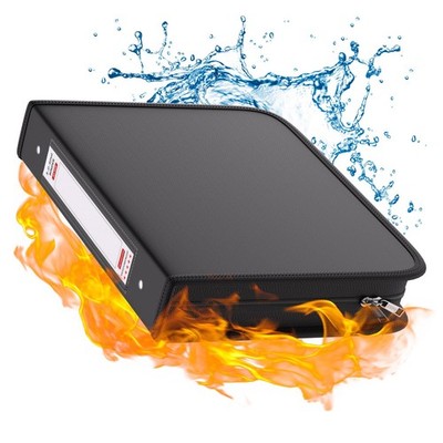 Fireproof Binder with Zipper 1.5 In D Ring Black for Document Storage