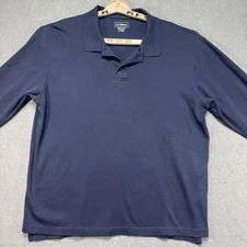 LL Bean Shirt Adult Large Navy Blue Polo Long Sleeve Pima Cotton Traditional Fit