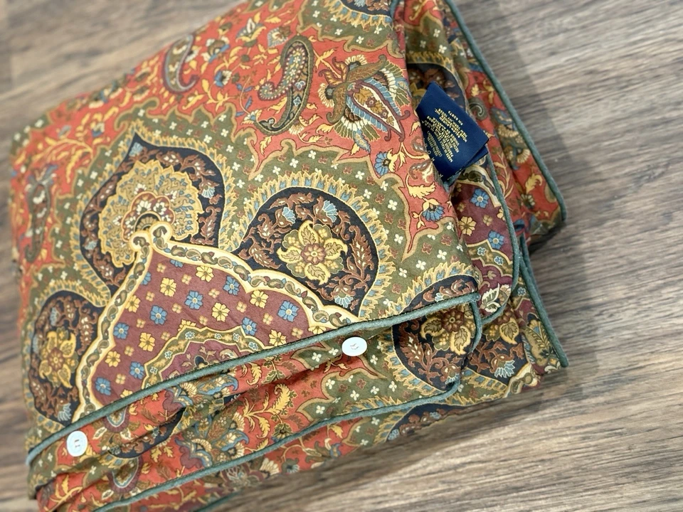 Ralph Lauren Home King Duvet Set Equestrian Paisley Made In Italy Vintage - Image 2 of 4