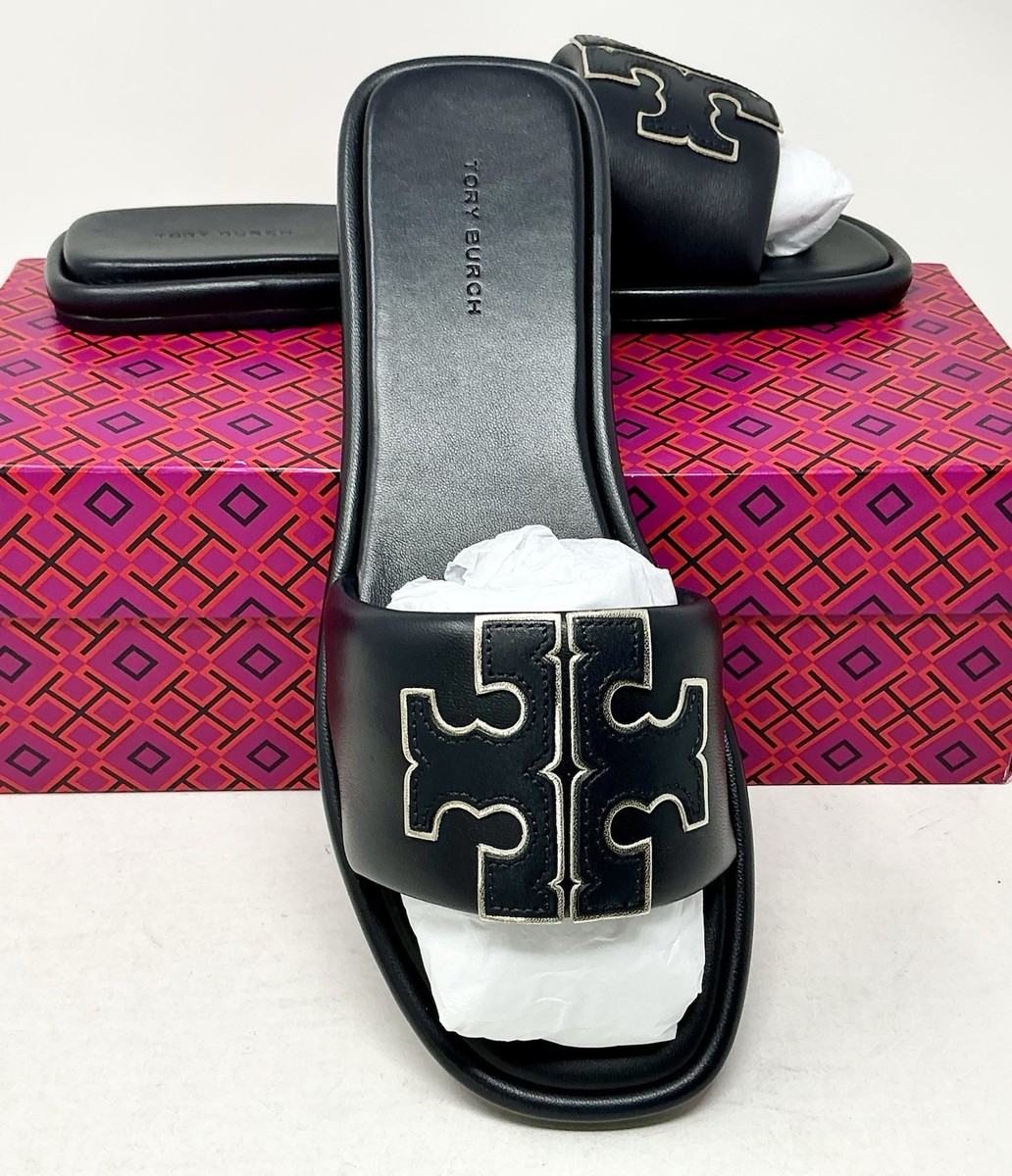 サンダル・ミュール Tory Burch Sandalo Sport Slide In Pelle Tory Burch Double T Sport Slide Sandals Perfect Navy/Gold