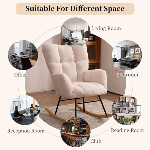 NIOIIKIT Nursery Rocking Chair Teddy Upholstered Glider Rocker Ivory eBay