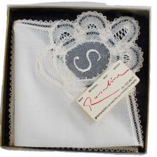 Vintage German Handkerchief in Original Box Embroidered with an S Gift Present