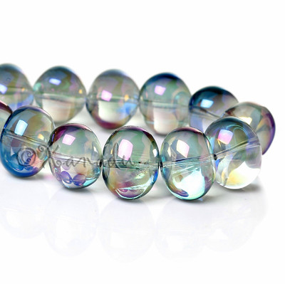 Aurora Borealis AB Finish Wholesale Oval Glass Beads G2995 - 10, 20 Or 50PCs