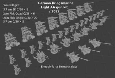 1:350 1:200 German Navy AA gun set. Deutschen Kriegsmarine Flak, 20mm, 37mm, 23