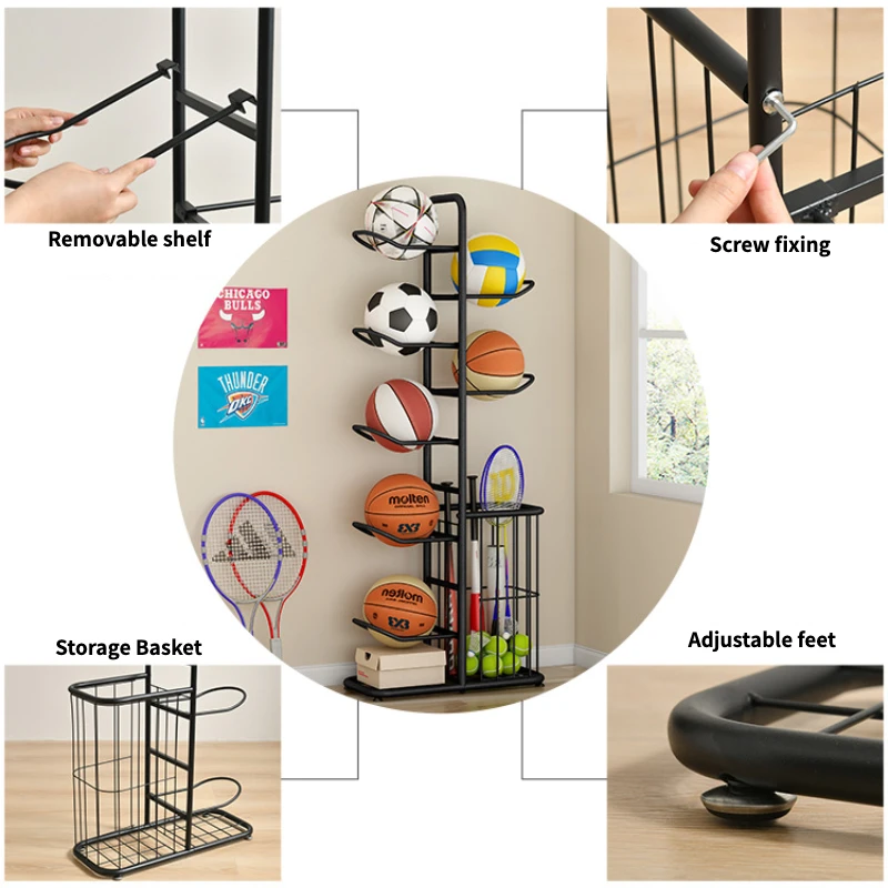 Basketball Soccer Ball Storage Rack Holder Sport Ball Organizer Display