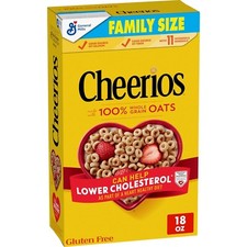 Cheerios, Heart Healthy Gluten Free Breakfast Cereal, Family Size, 18 oz