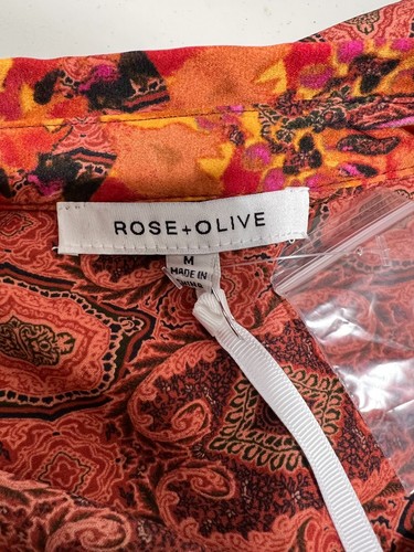 Rose + Olive Women Medium Top Shirt Blouse Button Down Mauve Pink Paisley Floral - Picture 6 of 8